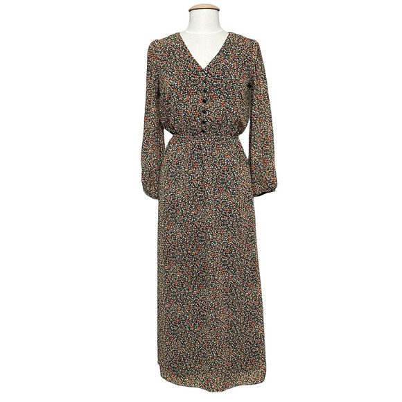 Enfocus Studio Womens Dress 4 Black Orange Ditsy Floral Cottagecore Prairie Midi - Picture 1 of 13